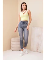 Dámsky rebrovaný pruhovaný top bez rukávov s výstrihom Green