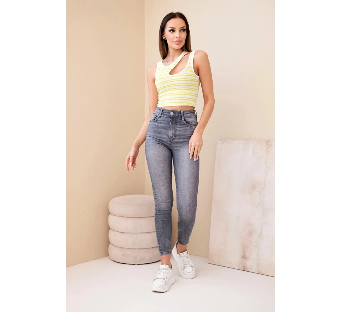 Dámsky rebrovaný pruhovaný top bez rukávov s výstrihom Green