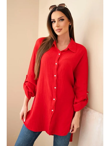 Bavlněná mušelínová košile Plus Size světle bordová