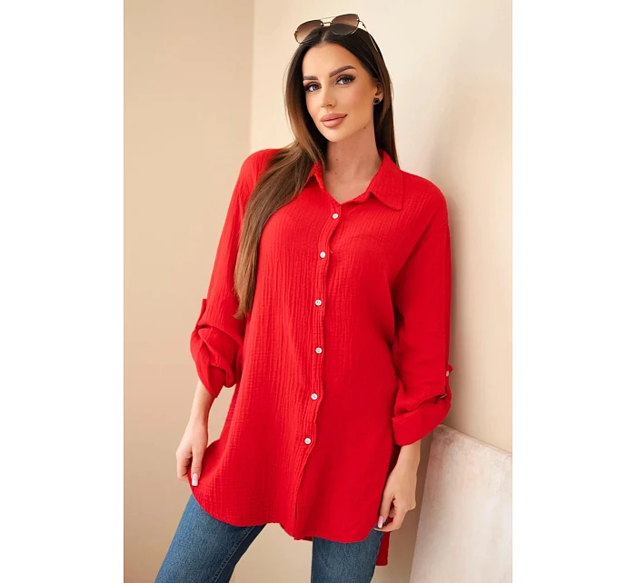 Bavlněná mušelínová košile Plus Size světle bordová