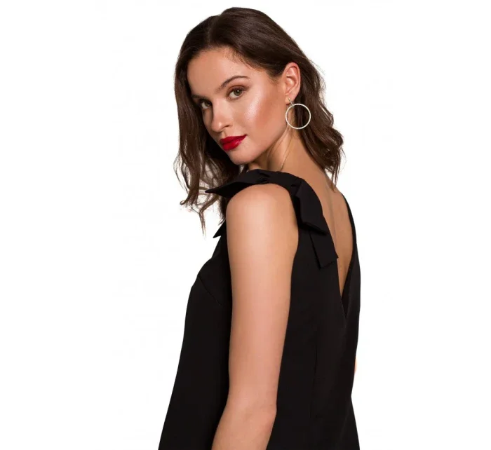 šaty áčkového střihu s mašlí krepová růžová model 17194436 - Makover