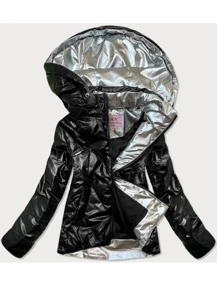 Černá dámská lesklá bunda model 15800318 - MHM Černá dámská lesklá bunda model 15800318 - MHM