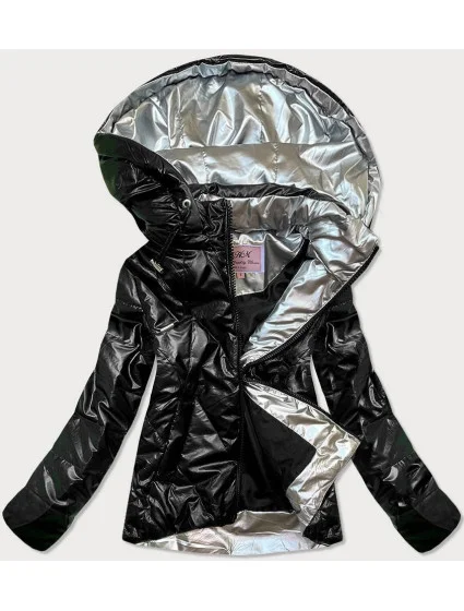 Dámska čierna lesklá bunda (W586)