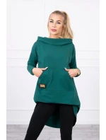 Mikina s kapucňou s dlhým chrbtom zelená