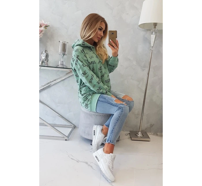 Mikina s nápisy tmavě mátová