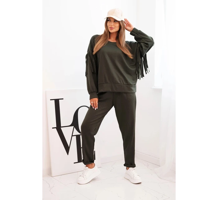 Dámský komplet máslový s třásněmi na rukávech khaki Dámský komplet máslový s třásněmi na rukávech khaki