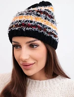 Dámska zimná čiapka s farebnou priadzou a elastickou šnúrkou K352 black+orange neon