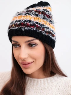 Dámská zimní vlněná čepice s ozdobnými krystalky K399 černá