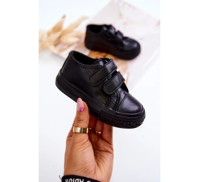 Dziecięce Skórzane Tenisówki Trampki Na Rzepy Czarne Foster Dziecięce Skórzane Tenisówki Trampki Na Rzepy Czarne Foster