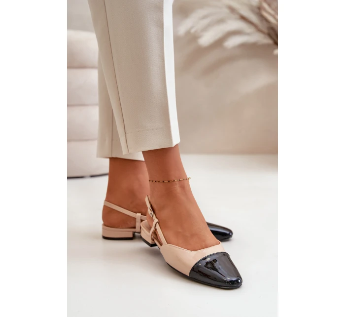 Lakierowane Baleriny Na Niskim Obcasie Z Odkrytą Piętą Beżowe Kairael Lakierowane Baleriny Na Niskim Obcasie Z Odkrytą Piętą Beżowe Kairael