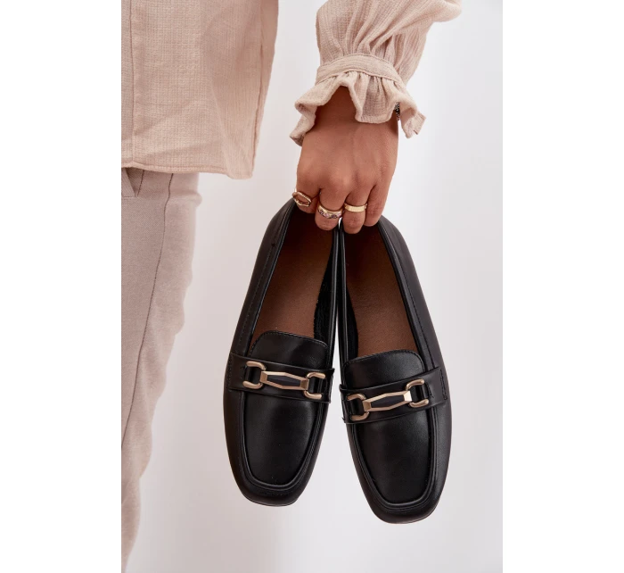 Półbuty Loafersy Damskie Z Ozdobą Czarne Priscelle