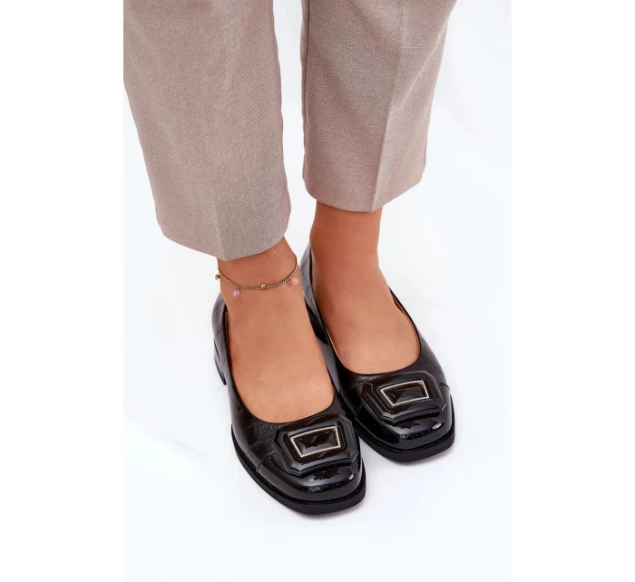 Dámské kožené baleríny s ozdobou D&A – černé