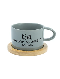 KÁVA, KEĎŽE NEMÁM KOKAÍN - sivý hrnček s makrónkou 200 ml
