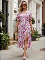Dámske midi šaty s kvetinovým vzorom modré FashionStreet EY2659 Dámske midi šaty s kvetinovým vzorom modré FashionStreet EY2659