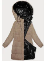 Čierno-béžová hrubšia obojstranná dámska zimná bunda (V767)