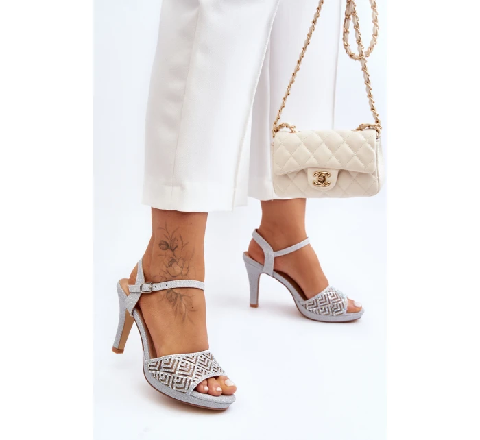 Zdobione Sandały Na Obcasie D&A MR1038-44 Srebrne