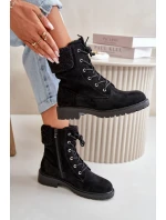 Damskie Ocieplane Botki Workery Na Zamek Czarne Mivael