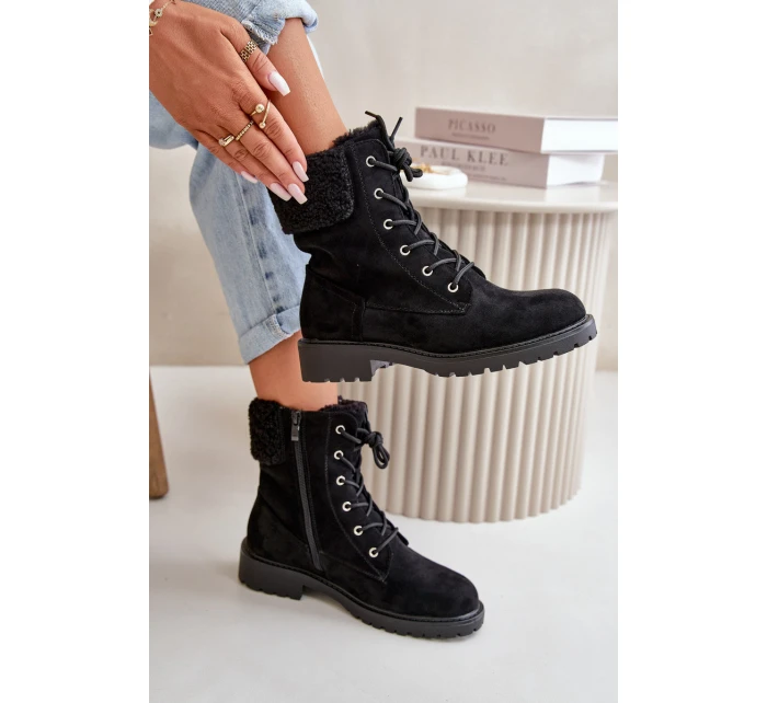 Damskie Ocieplane Botki Workery Na Zamek Czarne Mivael