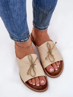 Zazoo 2659 Skórzane Klapki Damskie Beżowe