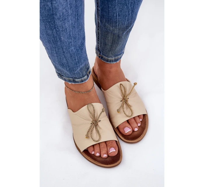 Zazoo 2659 Skórzane Klapki Damskie Beżowe