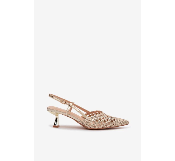 Pletené dámské sandály na podpatku zlaté Selinae