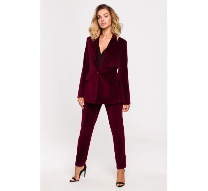 M643 Zamatové sako s jedným gombíkom - bordové