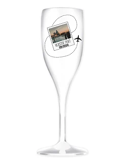 Personalizovaná nerozbitná pohár na prosecco s fotografiou a cestovateľským motívom