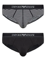 Pánske slipy 2PACK 111733 3F542 16844 čiernosivé s prúžkom - Emporio Armani