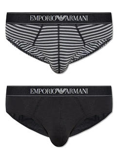 Pánske slipy 2PACK 111733 3F542 16844 čiernosivé s prúžkom - Emporio Armani