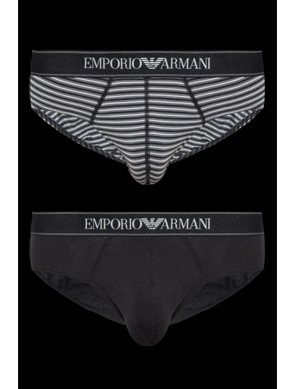 Pánske slipy 2PACK 111733 3F542 16844 čiernosivé s prúžkom - Emporio Armani