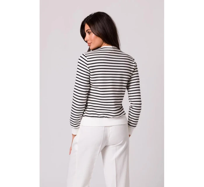 Dámský svetr s ozdobnými knoflíky model 20584320 model 1 Ecru s černou - BeWear Dámský svetr s ozdobnými knoflíky model 20584320 model 1 Ecru s černou - BeWear