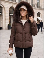 Pikowana kurtka damska z kapturem brązowa model 22371770 - FashionStreet