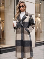 Dámský kabát dvouřadý s příměsí vlny kostkované tmavě modrá FashionStreet NY0832