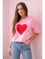 Bavlnená blúzka s potlačou srdca svetlo ružová