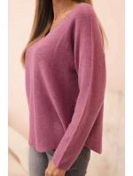 Dámsky viskózový sveter s výstrihom do V tmavoružový Dámsky viskózový sveter s výstrihom do V tmavoružový