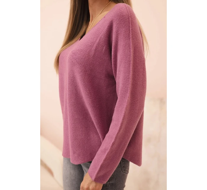 Dámsky viskózový sveter s výstrihom do V tmavoružový Dámsky viskózový sveter s výstrihom do V tmavoružový