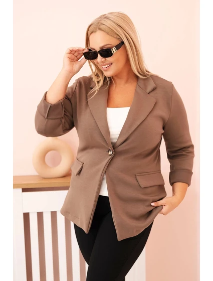 Dámská viskózová blazer Plus Size s dlouhým rukávem a límcem fango Dámská viskózová blazer Plus Size s dlouhým rukávem a límcem fango