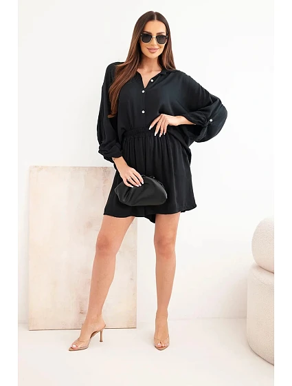 Dámská viskózová model 22111801 košile s knoflíky a volné šortky černý - K-Fashion Dámská viskózová model 22111801 košile s knoflíky a volné šortky černý - K-Fashion