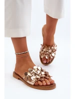 model 21650258 Dámské Kožené Žabky Na Ploché Podrážce Zlaté - Zazoo