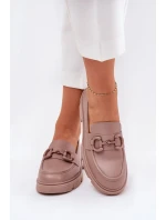 Mokasyny Damskie Eko Skórzane Z Ozdobnym Detalem Khaki Seftass