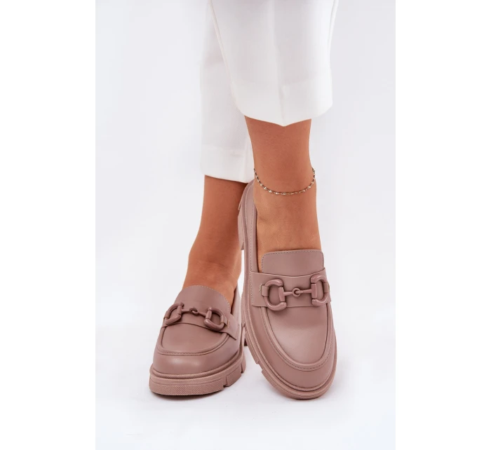Mokasyny Damskie Eko Skórzane Z Ozdobnym Detalem Khaki Seftass