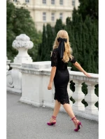 S379 Čipkované šaty s dvojvrstvovým vrchným dielom - čierne