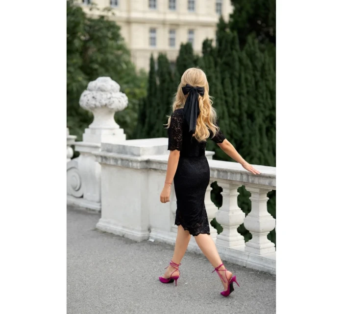 S379 Čipkované šaty s dvojvrstvovým vrchným dielom - čierne