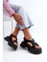 Dámske kožené sandále na robustnej podrážke čiernej farby GOE Dámske kožené sandále na robustnej podrážke čiernej farby GOE