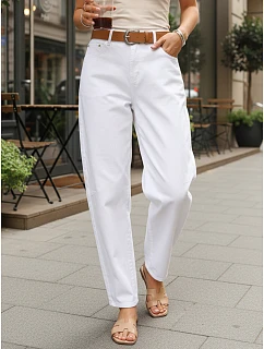 Dámske džínsy s opaskom UY2930 biele - FashionStreet