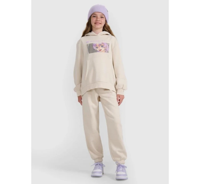 Dievčenská mikina bez prúžkov s kapucňou 4F 4FJRAW25TSWSF2294-11S