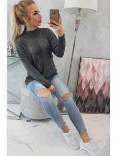 Svetr s rolákem a vzorem grafitový model 18745514 - K-Fashion