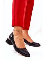 Skórzane Wężowe Czółenka Lewski 3118 Czarne