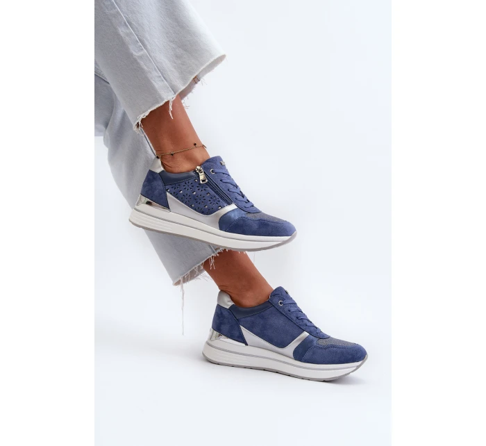 Dámské tenisky na platformě s ažurovým vzorem a  Modré model 21656776 - Inblu