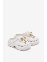Klapki Dziecięce Dziewczęce Piankowe Z Kokardką I Ozdobami Białe Selvana